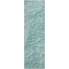 Machine Washable Indoor/Outdoor Pacifica Aqua 2'3" x 7'6" Runner Rug