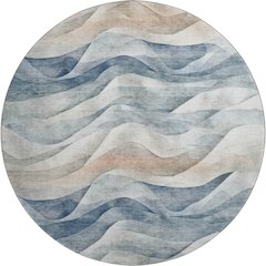 Machine Washable Indoor/Outdoor Pacifica Blue 8' x 8' Round Rug