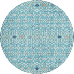 Luxury Washable Indoor/Outdoor Portico Teal 8' x 8' Round Rug