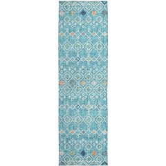 Luxury Washable Indoor/Outdoor Portico Teal 2'3" x 7'6" Runner Rug