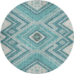 Luxury Washable Indoor/Outdoor Portico Teal 8' x 8' Round Rug