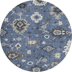 Luxury Washable Indoor/Outdoor Portico Blue 8' x 8' Round Rug
