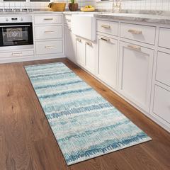 Rylee Blue Transitional Striped 2'3" x 7'6" Runner Rug Blue ARY34