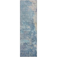 Luxury Washable Indoor/Outdoor Ravenna Blue 2'3" x 7'6" Runner Rug