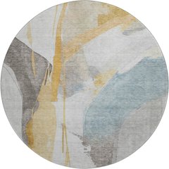 Luxury Washable Indoor/Outdoor Ravenna Gold 8' x 8' Round Rug