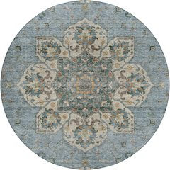 Indoor/Outdoor Silk Road Aqua 8' x 8' Round Rug