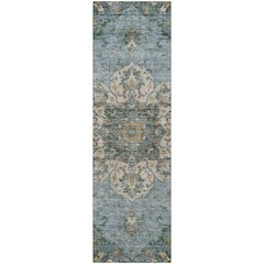Indoor/Outdoor Silk Road Aqua 2'3" x 7'6" Runner Rug