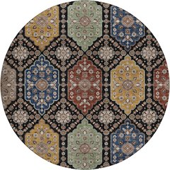 Indoor/Outdoor Silk Road Black 8' x 8' Round Rug