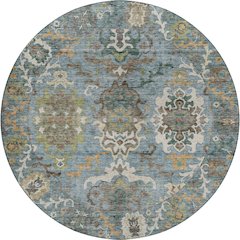 Indoor/Outdoor Silk Road Aqua 8' x 8' Round Rug