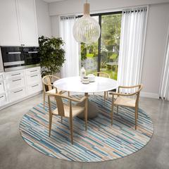 Yuma Blue Transitional Striped 8' x 8' Area Rug Blue AYU38
