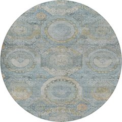 Luxury Washable Indoor/Outdoor Tabrook Blue 8' x 8' Round Rug