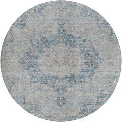 Luxury Washable Indoor/Outdoor Tabrook Blue 8' x 8' Round Rug