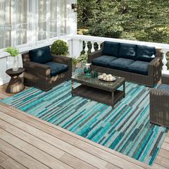 Yuma Turquoise Transitional Striped 10' x 14' Area Rug Turquoise AYU38