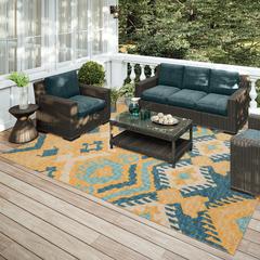 Yuma Yellow Bohemian Ikat 10' x 14' Area Rug Yellow AYU32