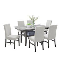 Selena 7-Piece 60" Rectangular Gray Faux Marble Top Dining Set with 6 Chairs