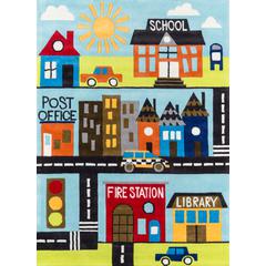 Contemporary Round Area Rug, Town, 5' X 5' Round