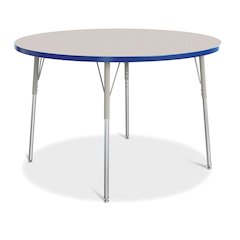 Jonti-Craft Berries Elementary Height Gray Top Color Edge Round Table - Gray Round, Laminated Top - Four Leg Base - 4 Legs - Adjustable Height - 15" to 24" Adjustment x 1.13" Table Top Thickness x 42"