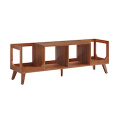 Black wood record player stand with vinyl storage and cable management