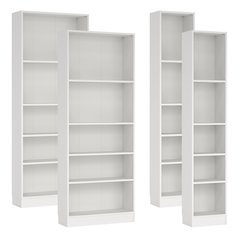 4-Piece Set, Two Narrow 5 Shelf Bookcases and Two Wide 5 Shelf Bookcases