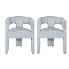 Jacquard Modern Accent Armchair, Sculptural Frame, Blue, Set of 2