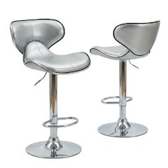 Silver Leatherette Adjustable Swivel Barstool with Chrome Base, Set of 2