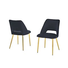Black Velvet Dining Side Chair Openback, Chrome Gold, Set of 2