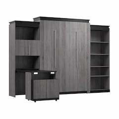 Queen Murphy Bed with Shelves and Storage Cabinet with Fold-Out Desk (126W)