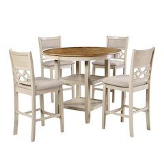 Solid Wood Round Dining Table Set for 4 – Classic Brown Kitchen Table