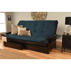 Phoenix Frame Queen-Espresso Finish-Suede Navy Mattress-Storage Drawers