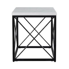 White Marble Top Square End Table with Modern Design and Sturdy Frame