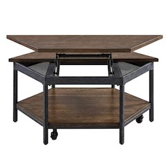 Mocha Hexagon Lift-Top Cocktail Table with Sturdy Construction and Modern Design