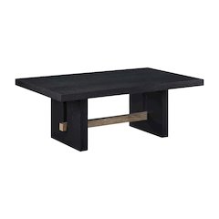 Black Coffee Table with MDF, Rubberwood and Iron Frame, Single Piece