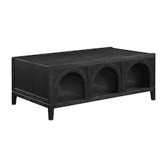 Black Coffee Table with Rubberwood Top and Iron Frame Sturdy Design