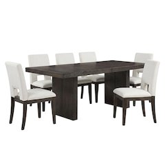 Rubberwood Extendable Dining Table and Linen-Look Upholstered Chairs Set, White