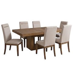 Acacia Wood Dining Table with Chairs, Kitchen Table Set for 6 Dining Room, Brown