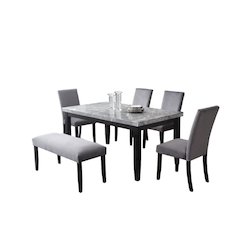 Sleek 6-Piece Dining Set with Gray Marble Table and Black/Gray Finish