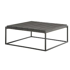 Square Coffee Table, 48 Inch, Plank Top, Dark Grey Iron Base