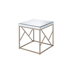 Mirrored End Table, Mosaic Metal, Copper Chrome Base, White
