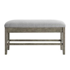Storage Counter Bench, Thick Cushion, Gray Fabric, Refined Rustic Style