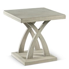 Square End Table, Double Top, Curved X-Base, Mango Veneer, Gray