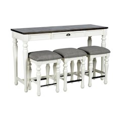 Ivory and Mocha Sofa Table, 3 Stools – 60" Console Bar Table for Behind Couch