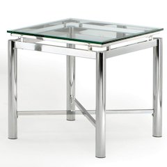 Contemporary End Table, Tempered Glass Top, Chrome Base, 24 Inch