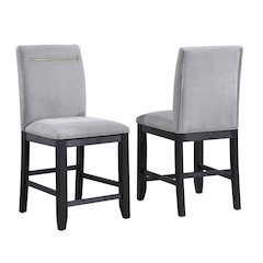 Upholstered Counter Chairs, Grey Performance Fabric, Gold Accent, Set of 2