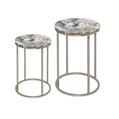 Nesting Side Tables – Living Room Tables with Agate Stone Tops and Wood Detail