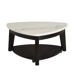 White Marble Top Cocktail Table with Ebony Base, Elegant Modern Style