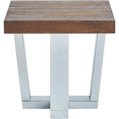 Rustic Modern End Table, Square Top, Chrome Base, Elm Veneer