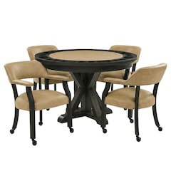 Vegan Leather Dining Table and Chairs with Reversible Game Top, Black