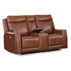 Power Loveseat Console Recliner - Caramel Leather, Caramel Leather