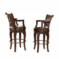 Swivel Bar Chairs- Set of 2, Multi-Step hand applied glazed finish in a warm brown cherry