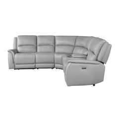 Alexandria 6-Piece Dual-Power Leather Reclining Sectional, Stone